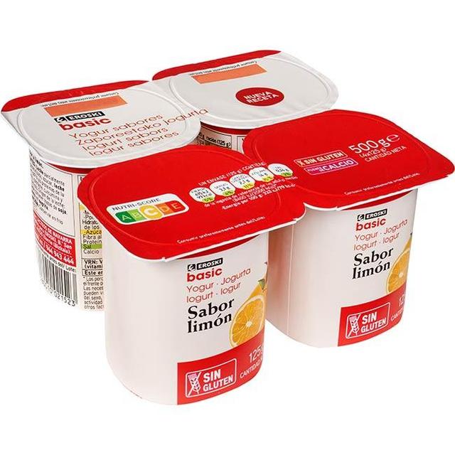 Yogur sabor limón eroski basic, pack 4x125 g