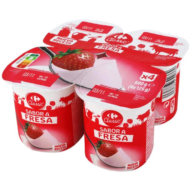 Yogur sabor fresa Carrefour Classic' pack de 4 unidades de 125 g