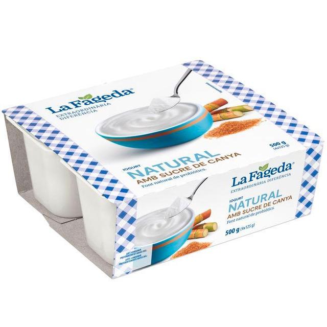 Yogurt natural azúcar de caña la fageda, pack 4x125g