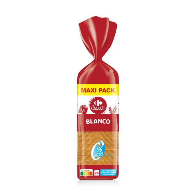 Pan de molde blanco con corteza Carrefour Classic sin azúcares añadidos 820 g