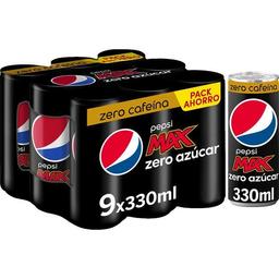 Refresco cola pepsi max sin azúcar sin cafeina, pack 9x33 cl