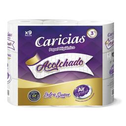 Papel higiénico CARICIAS 3 capas acolchado extra suave 9 rollos