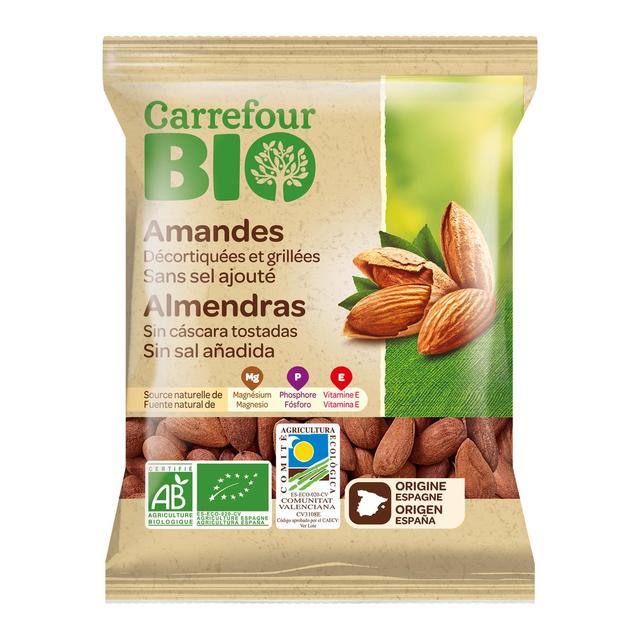 Almendras tostadas sin cáscara sin sal añadida ecológicas Carrefour Bio 90 g