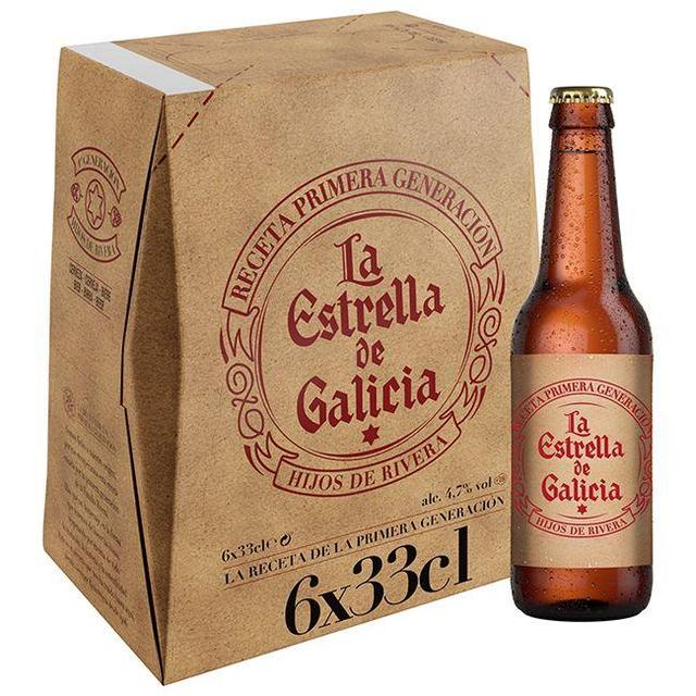 Cerveza pilsen estrella galicia, pack botellín 6x33 cl