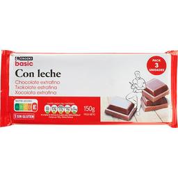 Chocolate con leche eroski basic, pack 3x150 g