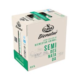 CLESA Leche de vaca semidesnatada de origen 100% gallega de bienestar animal Bienatur 6 x 1 l