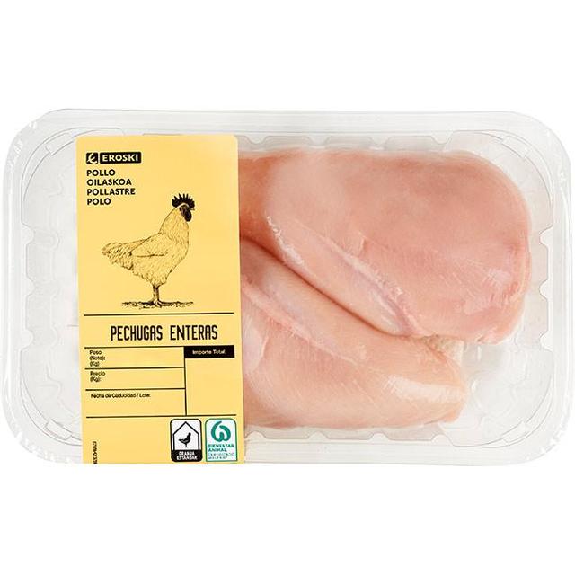 Pechugas de pollo enteras 2-3 ud eroski, bandeja 510 g