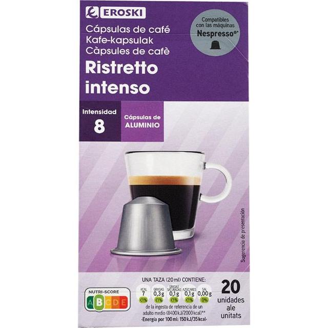 Café ristreto intenso compatible nespresso eroski, caja 20 uds