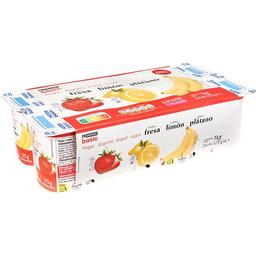 Yogur sabor fresa-plátano-limón eroski basic, pack 8x125 g