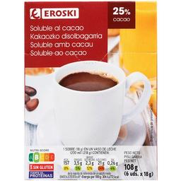 Soluble de cacao en sobres eroski, pack 6x18 g