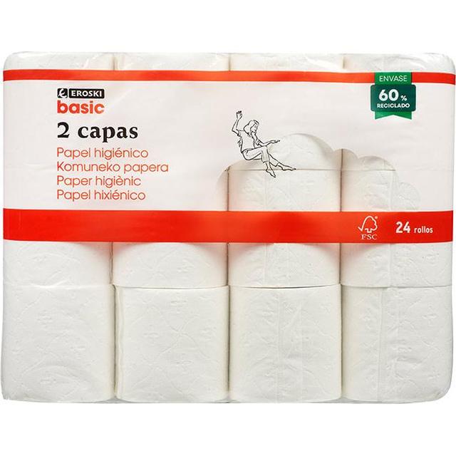 Papel higiénico 2 capas eroski basic, paquete 24 uds