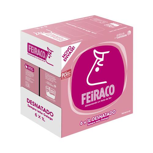 FEIRACO Leche de vaca desnatada y de origen 100% gallega 6 x 1l