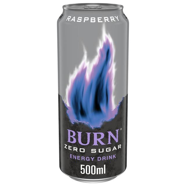 BURN Zero Bebida energética sin azúcar, con sabor a frambuesa lata de 50 cl