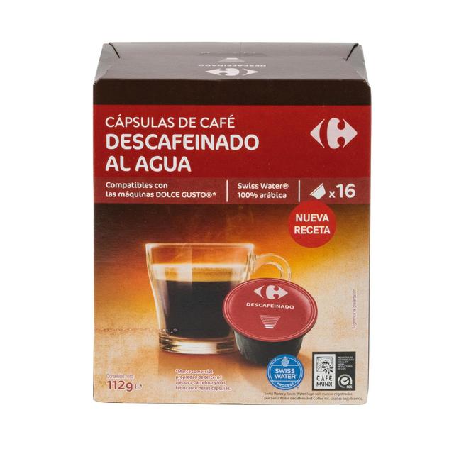 Café descafeinado al agua en cápsulas compatible con Dolce gusto Carrefour 16 unidades de 7 g