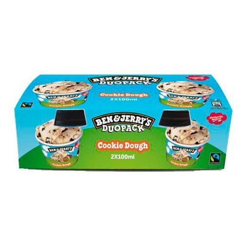 BEN & JERRY´S Duo pack Tarrinas de helado de vainilla con trozos de masa de galleta y chocolate 2 x 100 ml