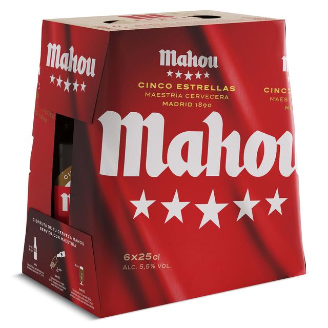 Cerveza rubia especial Mahou 5 Estrellas pack 6 botellas 25cl