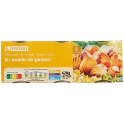 Atún claro en aceite de girasol eroski, pack 6x70 g