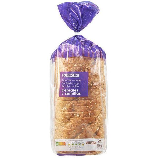 Pan de molde de 15 cereales-semillas eroski, paquete 675 g