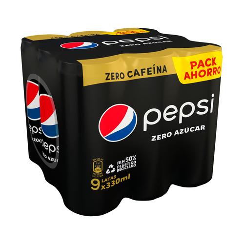 Refresco cola pepsi max sin azúcar sin cafeina, pack 9x33 cl