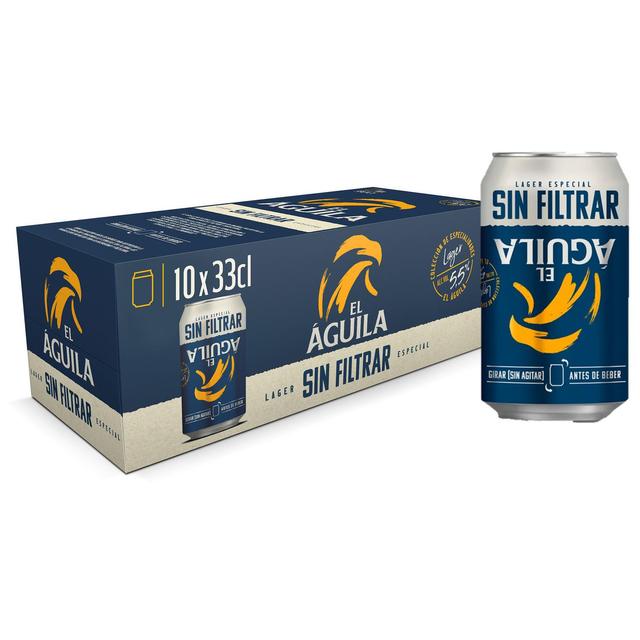 Cerveza lager especial El Águila sin filtrar pack de 10 latas de 33 cl