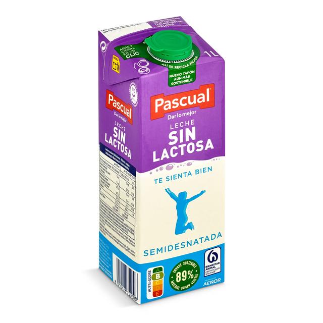 Leche semidesnatada sin lactosa Pascual brik 1 l