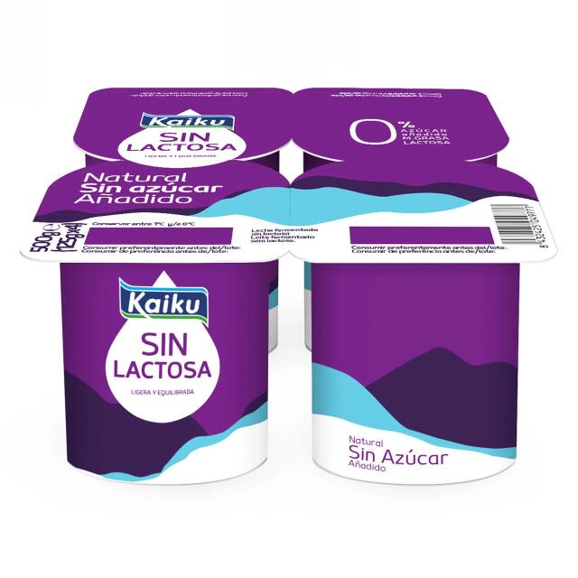 Leche fermentada natural Kaiku sin lactosa pack de 4 unidades de 125 g