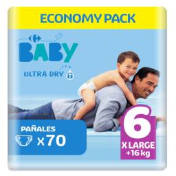 Pañales Carrefour Baby Ultra Dry Talla 6 (+16 kg) 70 ud