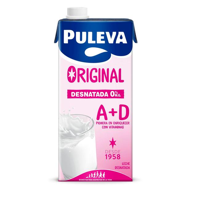 Leche desnatada con vitaminas A+D Puleva brik 1 l