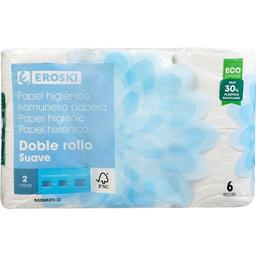 Papel higiénico suave doble rollo eroski, paquete 6 rollos