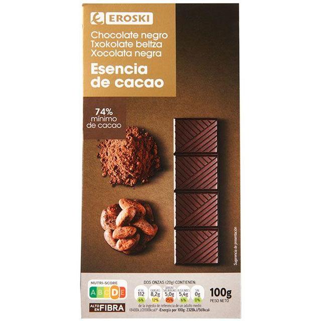Chocolate negro 74% cacao eroski, tableta 100 g