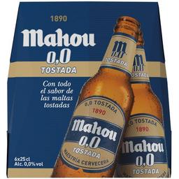Cerveza tostada 0,0 mahou, pack botellín 6x25 cl