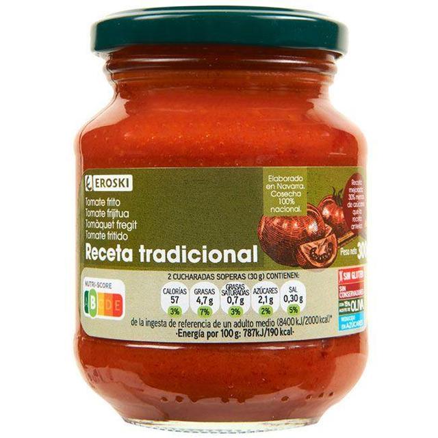 Tomate frito c/ aceite oliva tradicional eroski, frasco 300 g