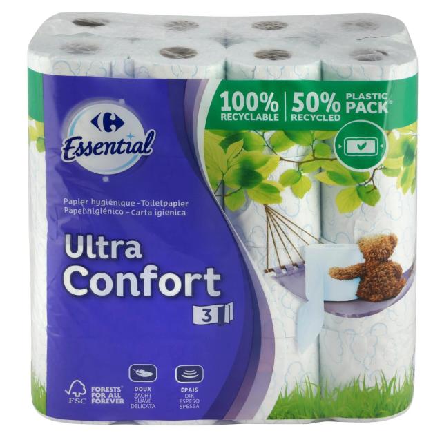Papel higiénico 3 capas Ultra Confort Carrefour 32 rollos