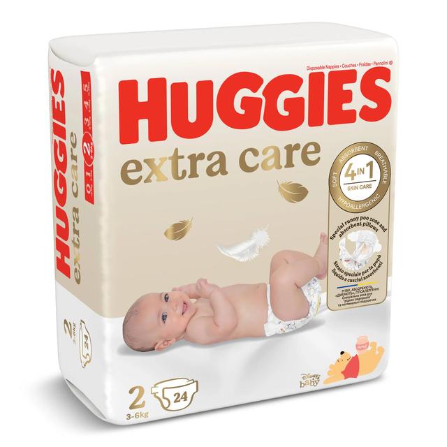 Pañales extra care 3-6 kgs talla 2 Huggies bolsa 24 unidades