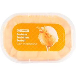 Helado sorbete de mandarina eroski, tarrina 1 litro