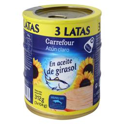 Atún claro en aceite de girasol Carrefour pack de 3 latas de 104 g