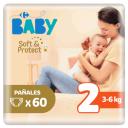 Pañales Carrefour Baby soft&protect Talla 2 (3-6 kg) 60 ud