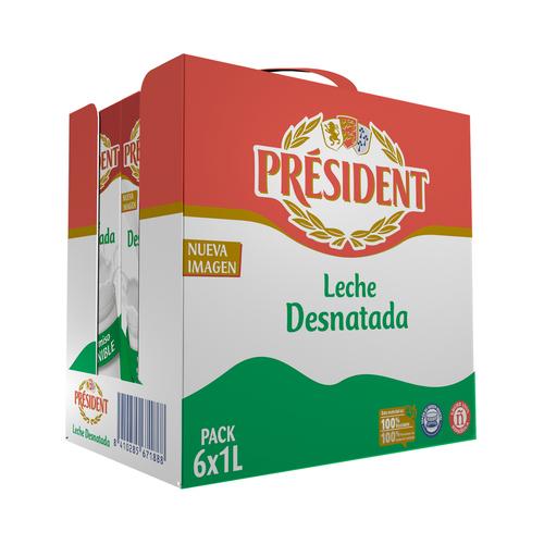 PRÉSIDENT Leche desnatada de vaca de origen 100% español 6 x 1 l