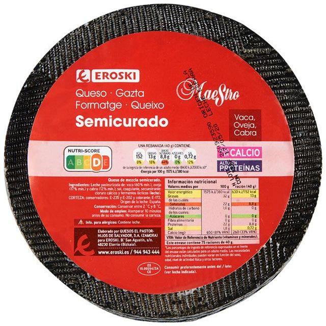 Queso mezcla semicurado eroski, al corte, compra mínima 250 g