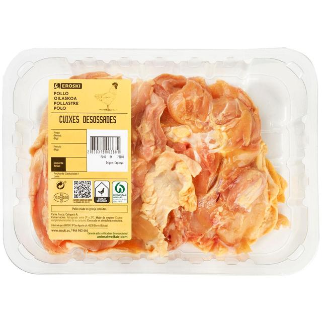 Muslo de pollo deshuesado eroski, bandeja aprox. 675 g