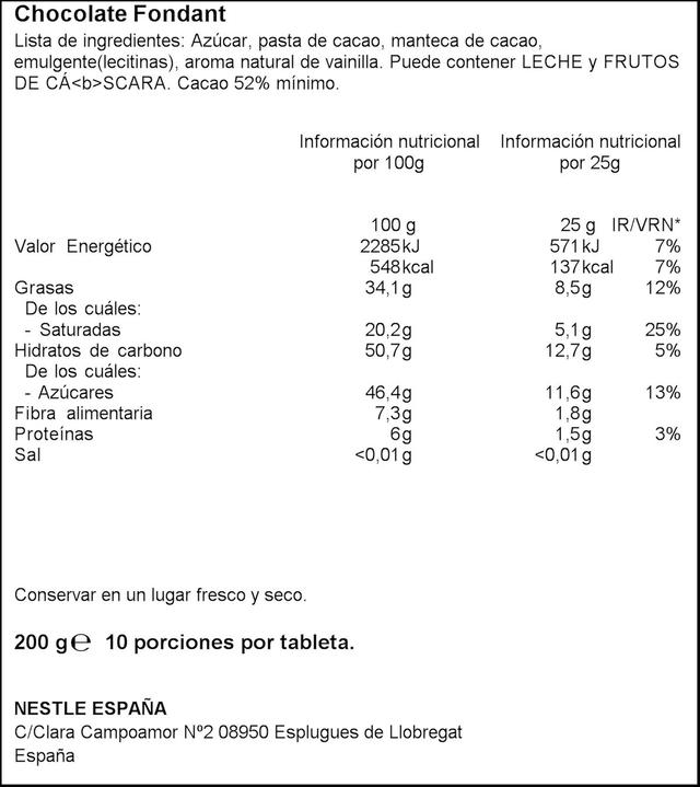 Chocolate negro postres Nestlé 200g