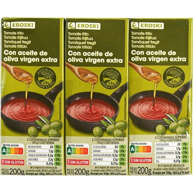 Tomate frito con a. de oliva virgen extra eroski, pack 3x200 g