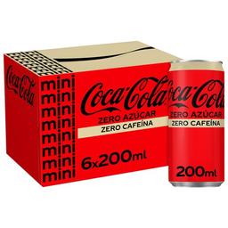 COCA COLA Zero mini Refresco de cola sin azúcar ni cafeina (zero zero) pack 6 uds. x 200 ml