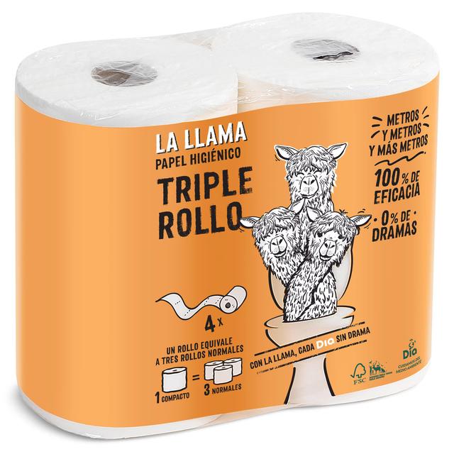 Papel higiénico triple rollo La Llama Dia bolsa 4 unidades