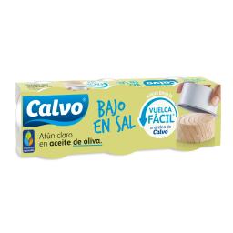 Atún claro en aceite de oliva bajo en sal Calvo pack de 3 latas de 65 g