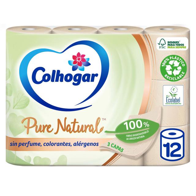 Papel higiénico ecológico Pure Natural Colhogar 12 rollos