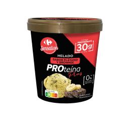 Helado proteína plátano con brownie Carrefour Sensation sin azúcar añadido 300 g