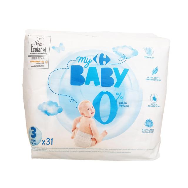 Pañales Carrefour Baby 0% Talla 3 (4-9 kg) 31 ud