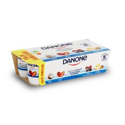 Yogur sabor coco, fresa, frutos del bosque y macedonia Danone sin gluten pack de 8 unidades de 120 g