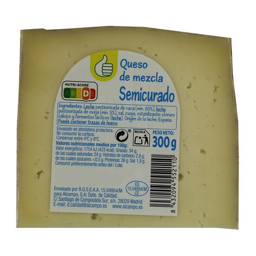 PRODUCTO ECONÓMICO ALCAMPO Queso mezcla semicurado PRODUCTO ECONÓMICO ALCAMPO 300 g